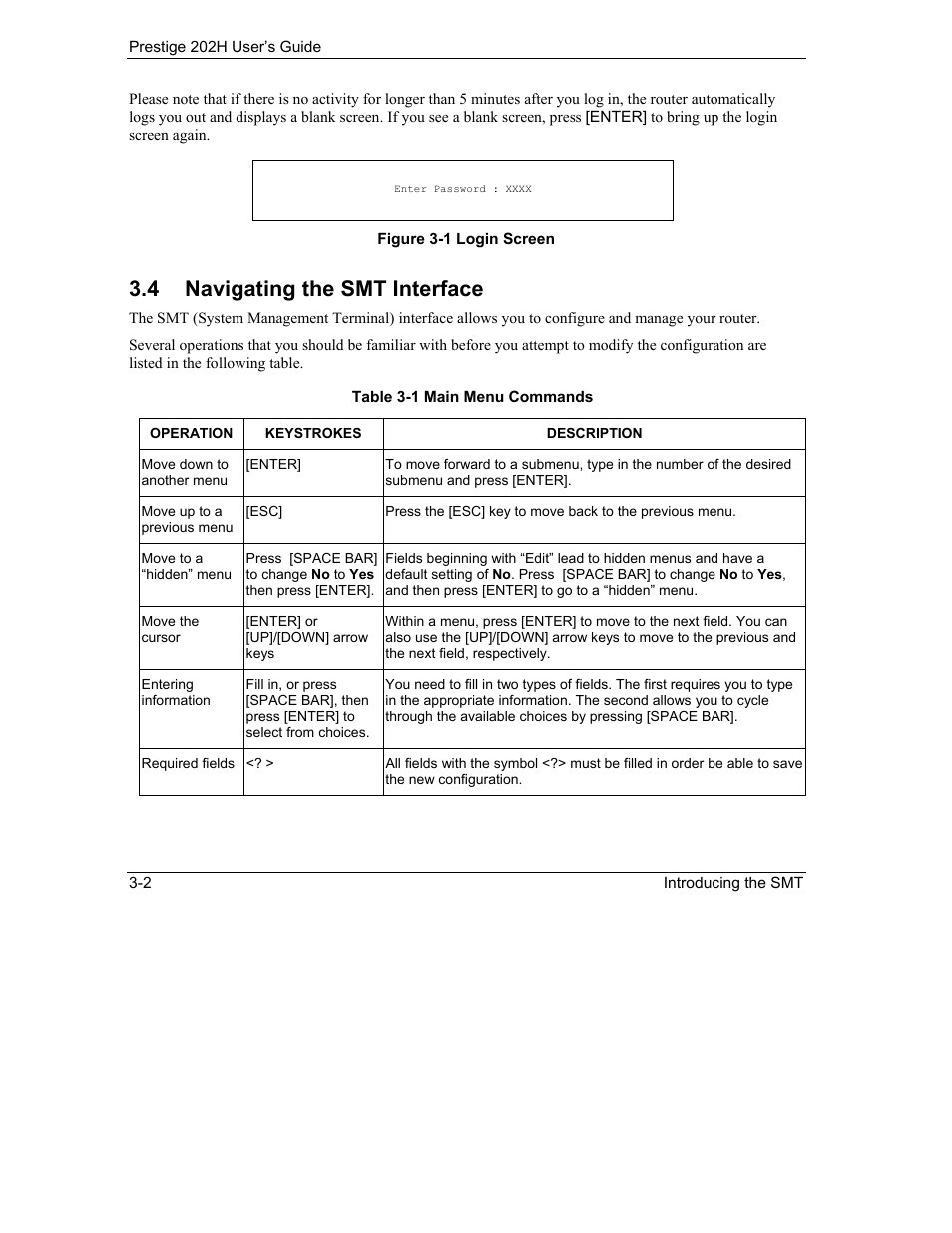 Navigating the smt interface, 4 navigating the smt interface | ZyXEL Communications 202H User Manual | Page 42 / 309