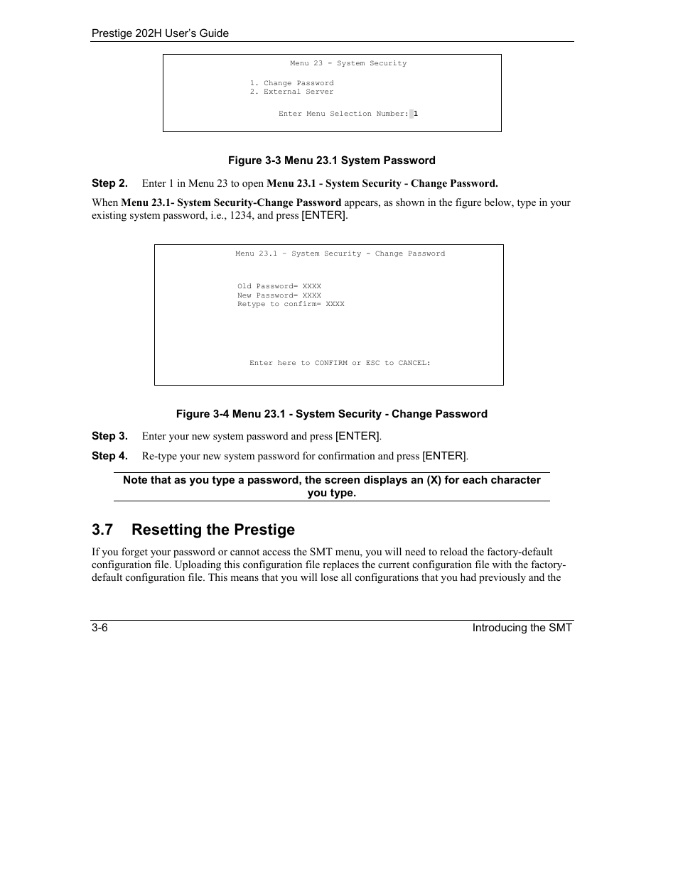 Resetting the prestige, 7 resetting the prestige | ZyXEL Communications 202H User Manual | Page 46 / 309