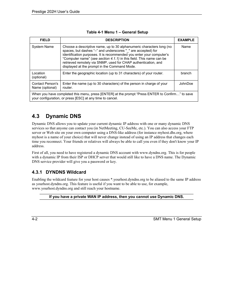 Dynamic dns, 3 dynamic dns | ZyXEL Communications 202H User Manual | Page 50 / 309