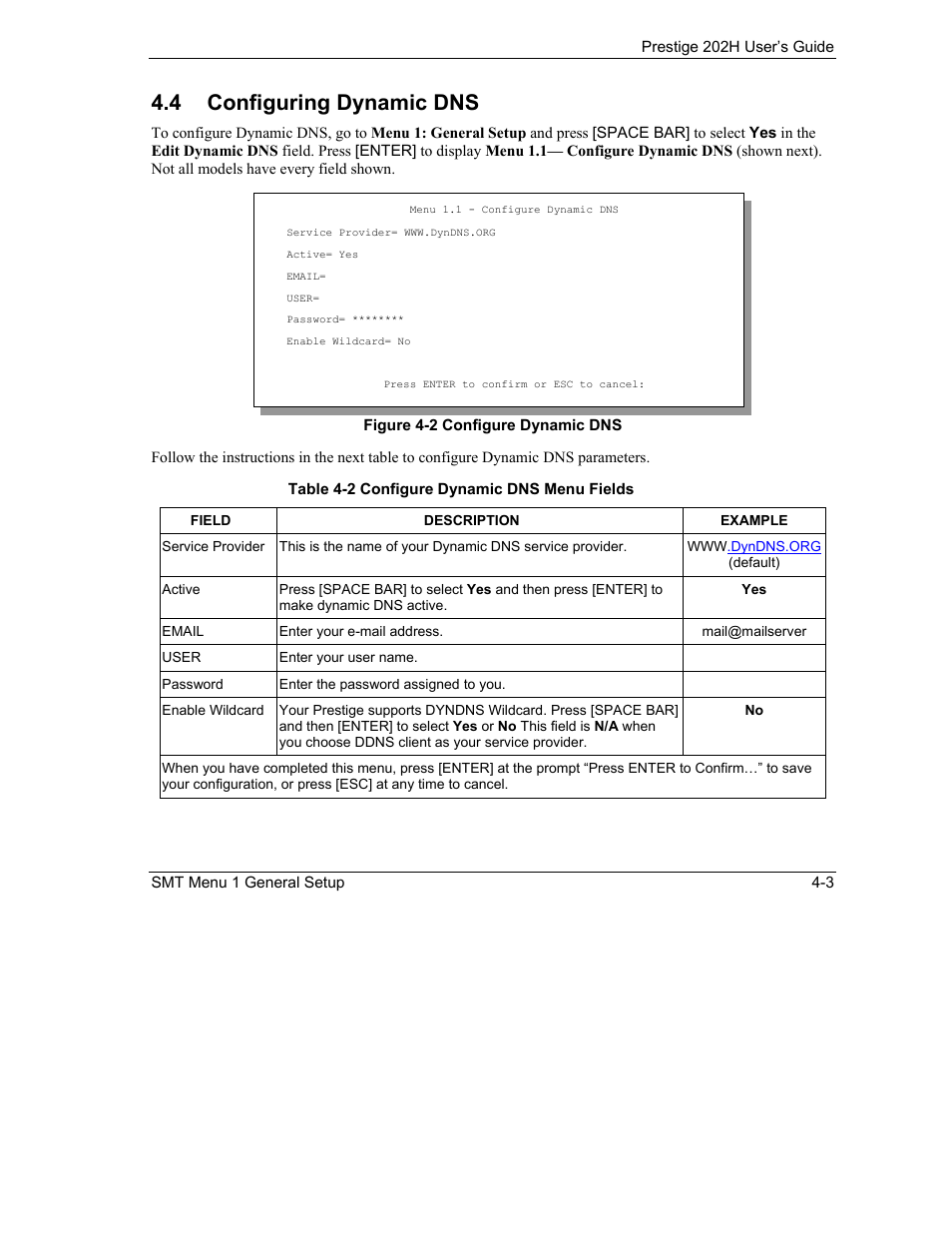 Configuring dynamic dns, 4 configuring dynamic dns | ZyXEL Communications 202H User Manual | Page 51 / 309