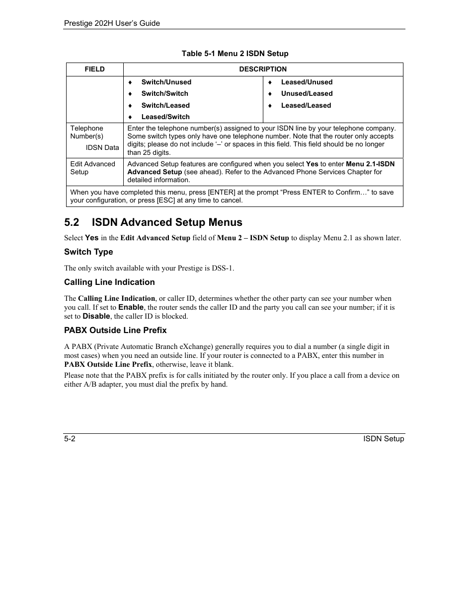 Isdn advanced setup menus, 2 isdn advanced setup menus | ZyXEL Communications 202H User Manual | Page 54 / 309