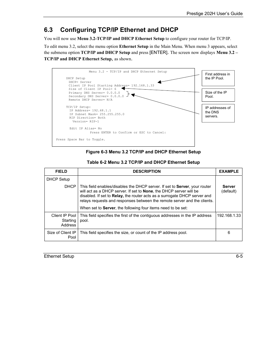 Configuring tcp/ip ethernet and dhcp, 3 configuring tcp/ip ethernet and dhcp | ZyXEL Communications 202H User Manual | Page 65 / 309