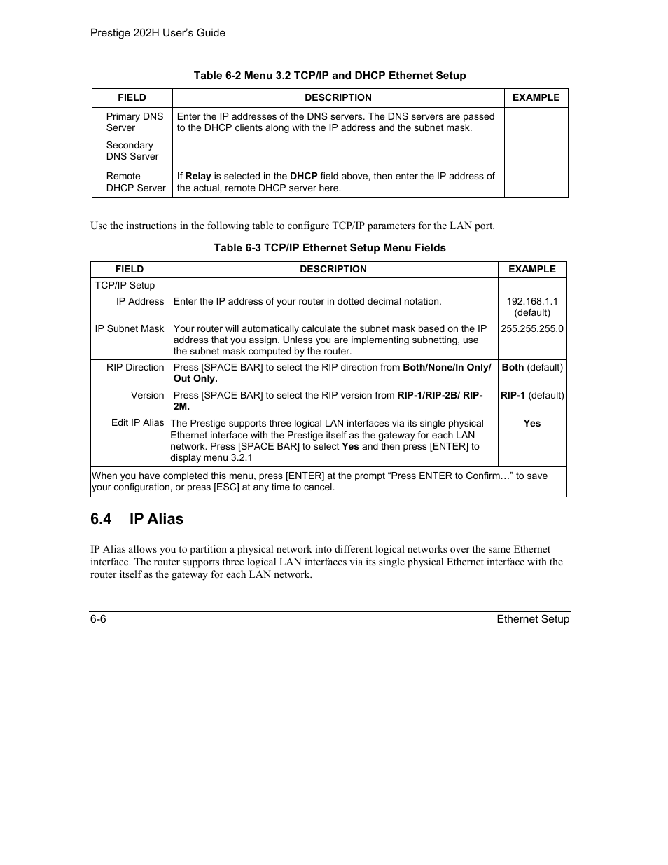 Ip alias, 4 ip alias | ZyXEL Communications 202H User Manual | Page 66 / 309