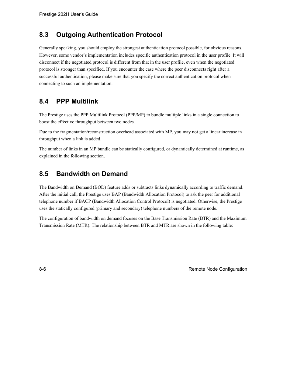 Outgoing authentication protocol, Ppp multilink, Bandwidth on demand | 3 outgoing authentication protocol, 4 ppp multilink, 5 bandwidth on demand | ZyXEL Communications 202H User Manual | Page 78 / 309