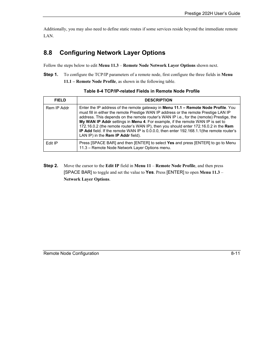 Configuring network layer options, 8 configuring network layer options | ZyXEL Communications 202H User Manual | Page 83 / 309