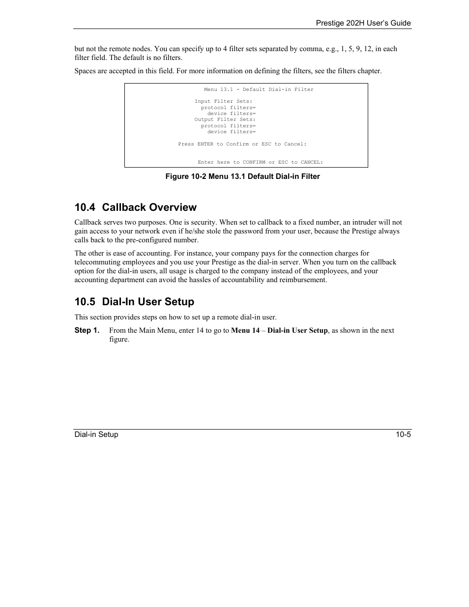 Callback overview, Dial-in user setup, 4 callback overview | 5 dial-in user setup | ZyXEL Communications 202H User Manual | Page 97 / 309