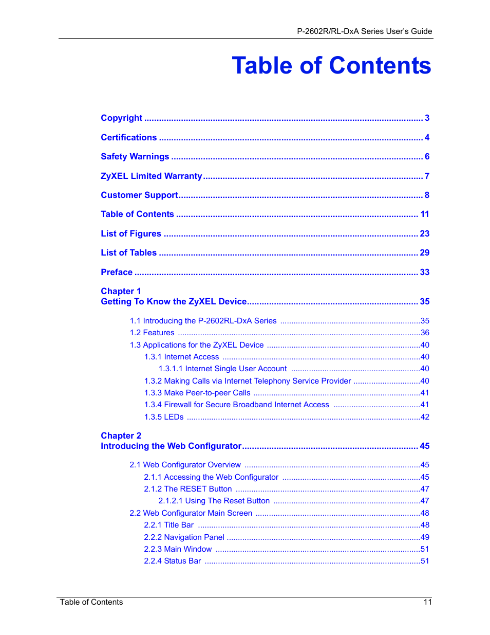 ZyXEL Communications P-2602R-DxA Series User Manual | Page 11 / 348
