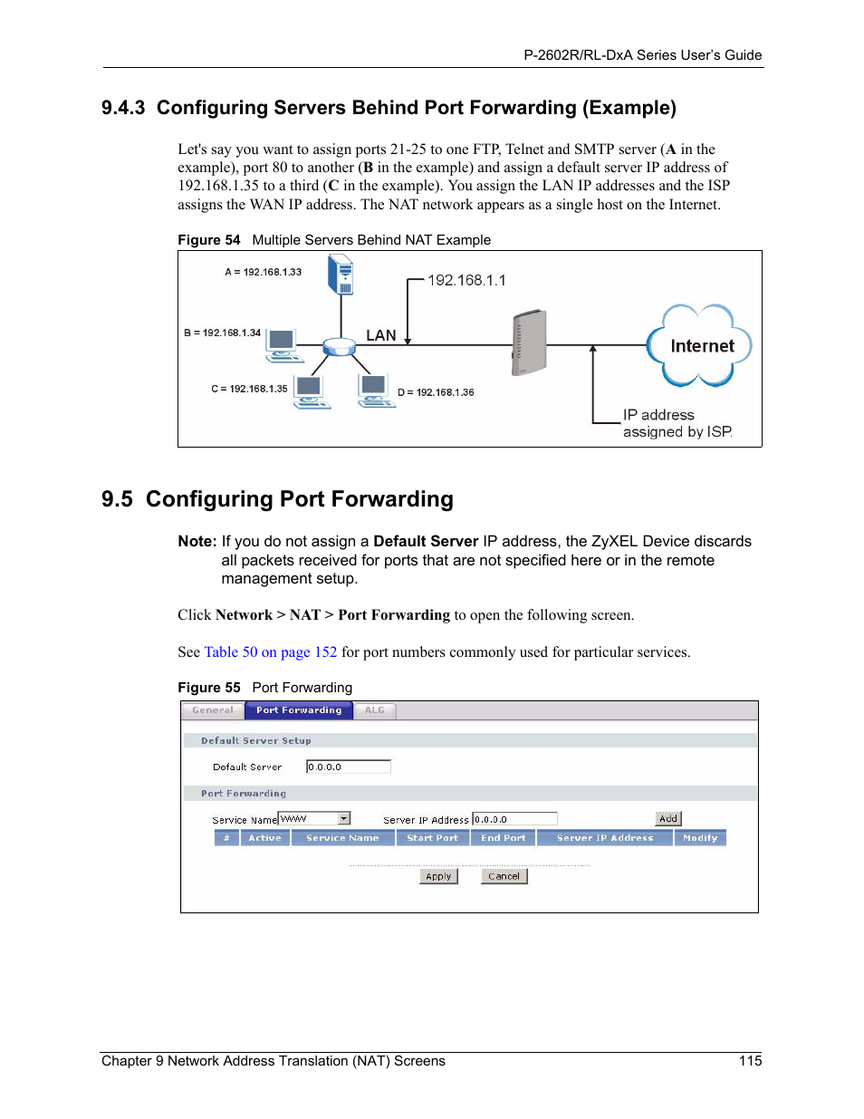 5 configuring port forwarding | ZyXEL Communications P-2602R-DxA Series User Manual | Page 115 / 348