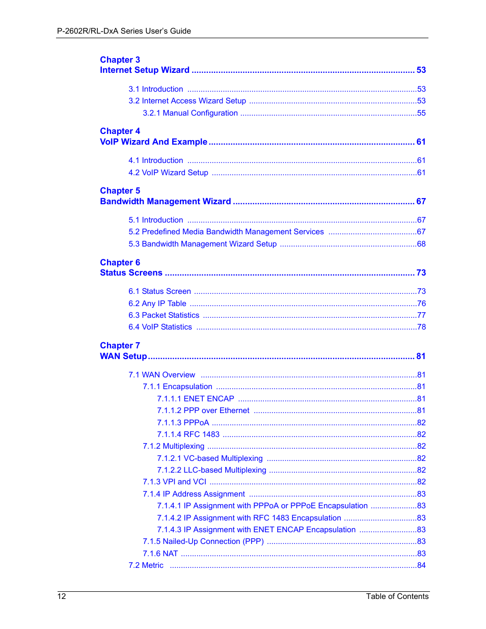 ZyXEL Communications P-2602R-DxA Series User Manual | Page 12 / 348