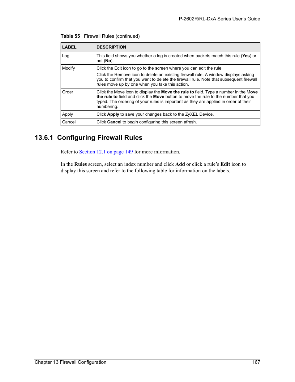 1 configuring firewall rules, Refer to | ZyXEL Communications P-2602R-DxA Series User Manual | Page 167 / 348