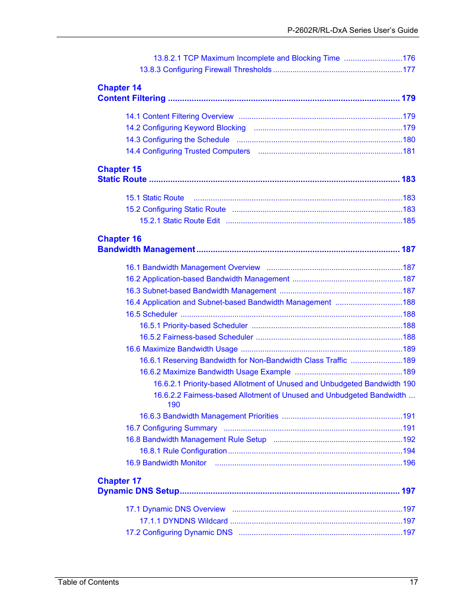 ZyXEL Communications P-2602R-DxA Series User Manual | Page 17 / 348