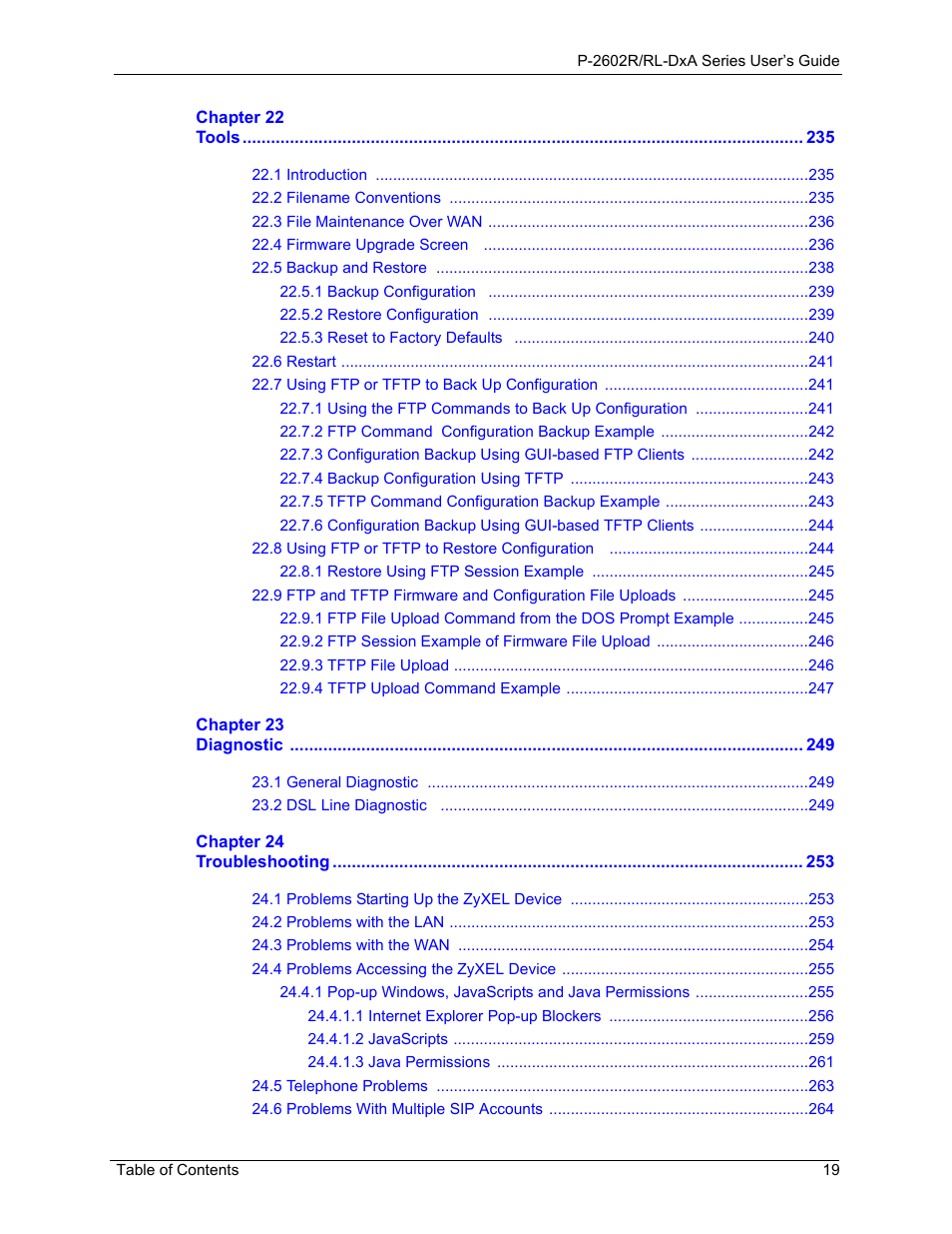 ZyXEL Communications P-2602R-DxA Series User Manual | Page 19 / 348