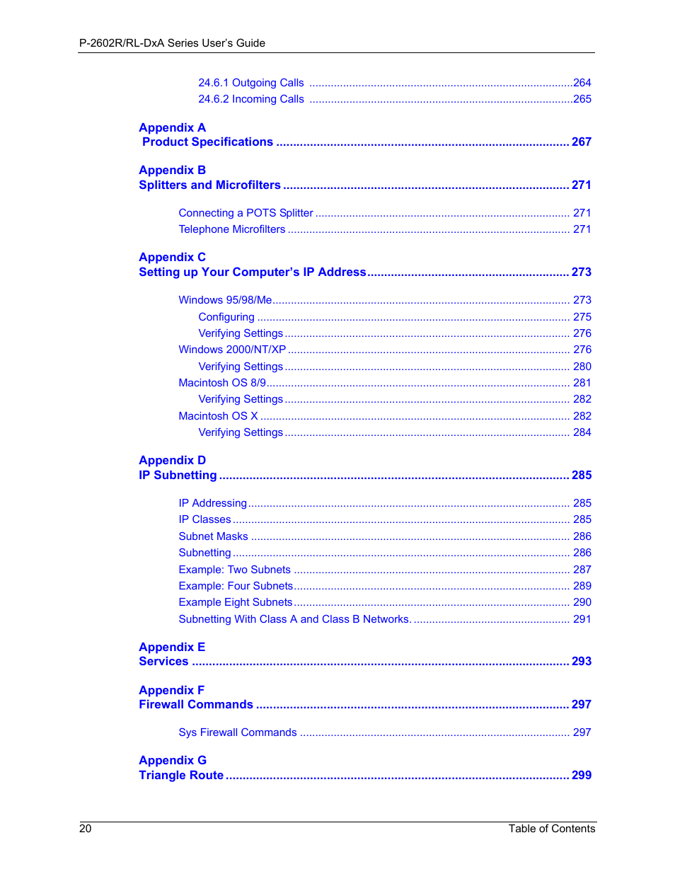 ZyXEL Communications P-2602R-DxA Series User Manual | Page 20 / 348