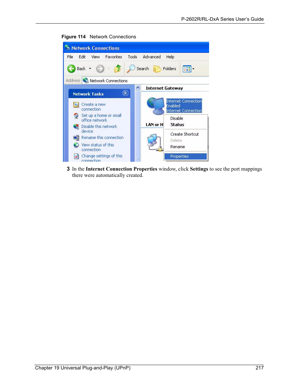 Figure 114 network connections | ZyXEL Communications P-2602R-DxA Series User Manual | Page 217 / 348