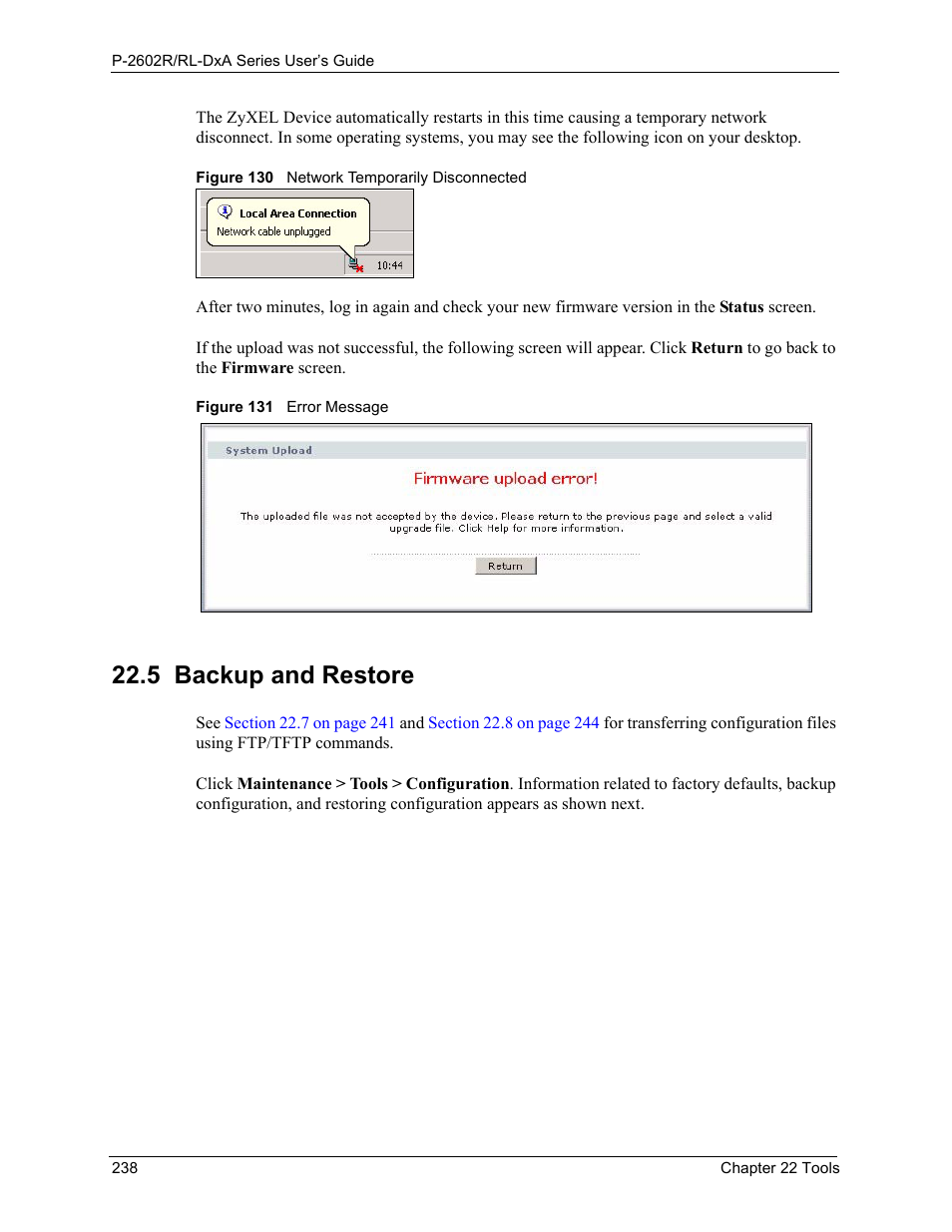 5 backup and restore | ZyXEL Communications P-2602R-DxA Series User Manual | Page 238 / 348