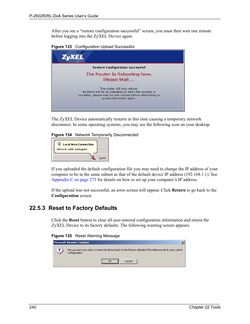 3 reset to factory defaults | ZyXEL Communications P-2602R-DxA Series User Manual | Page 240 / 348