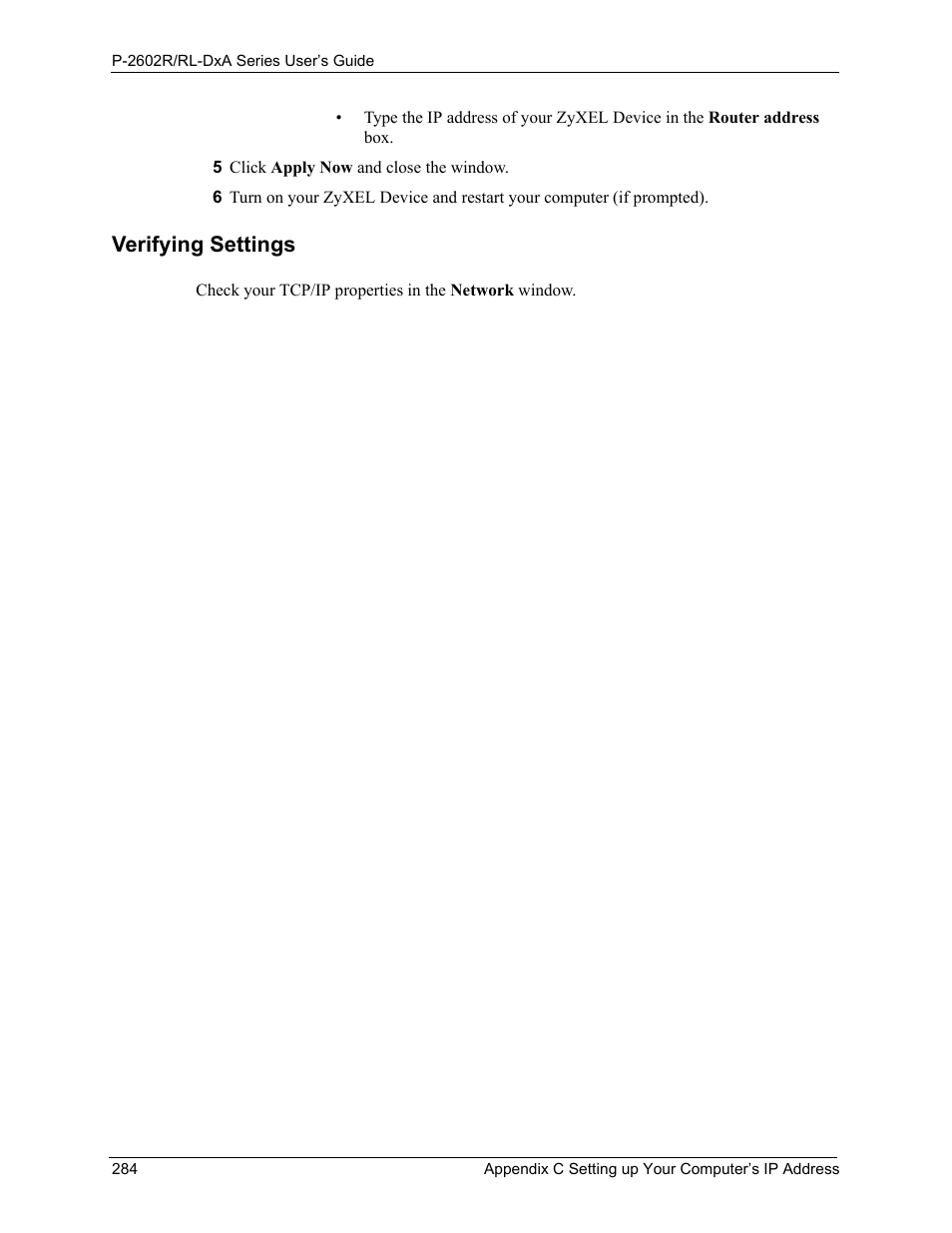 Verifying settings | ZyXEL Communications P-2602R-DxA Series User Manual | Page 284 / 348