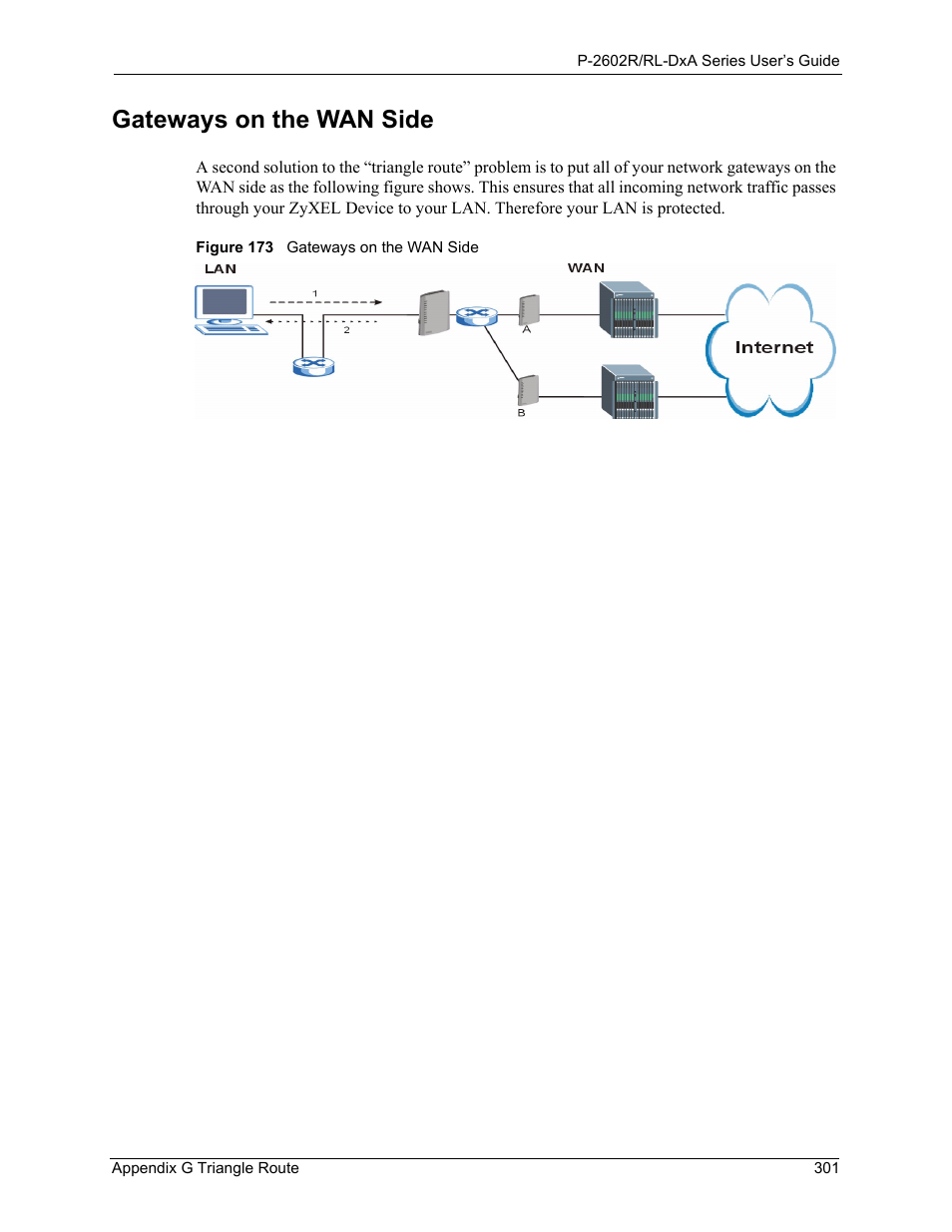 Gateways on the wan side, Figure 173 gateways on the wan side | ZyXEL Communications P-2602R-DxA Series User Manual | Page 301 / 348