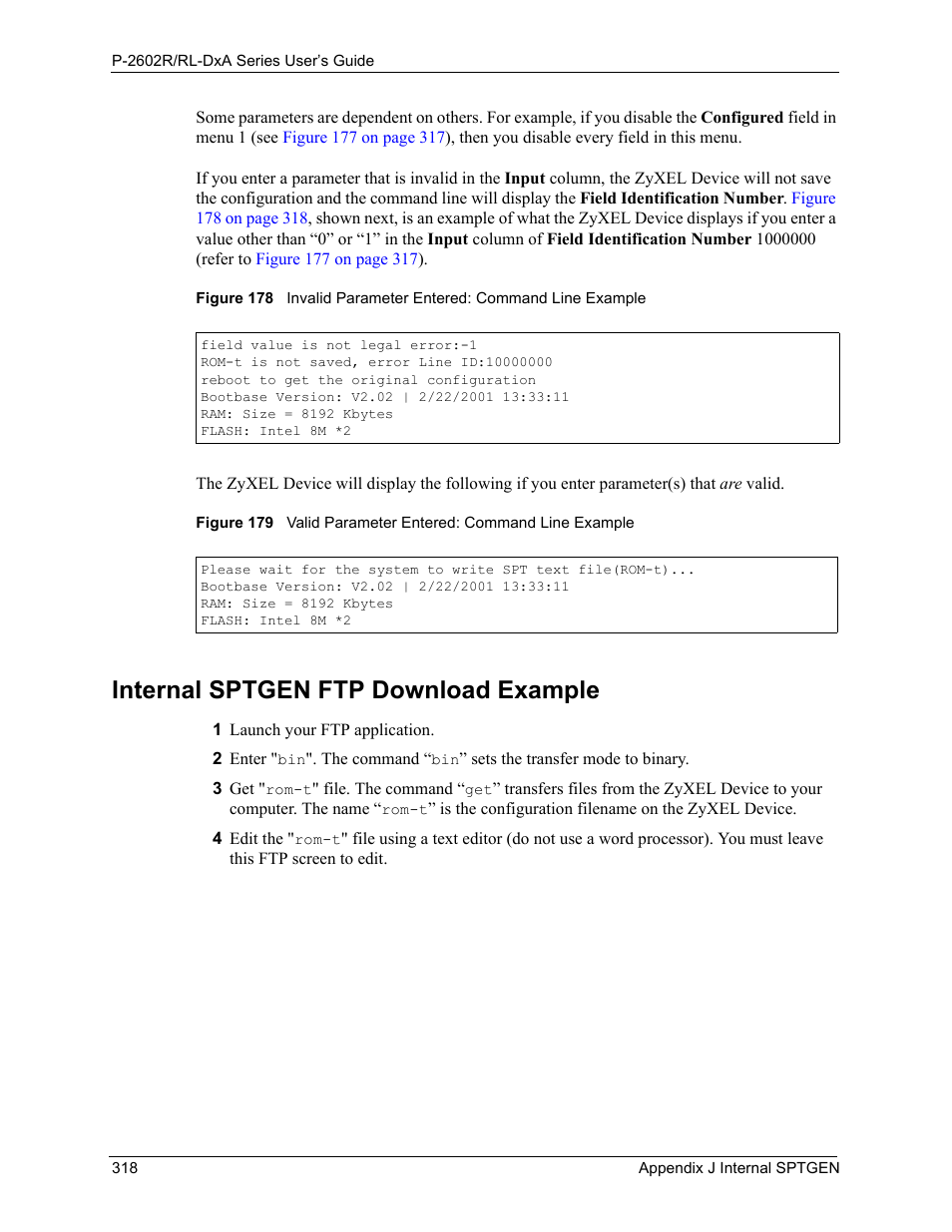 Internal sptgen ftp download example | ZyXEL Communications P-2602R-DxA Series User Manual | Page 318 / 348