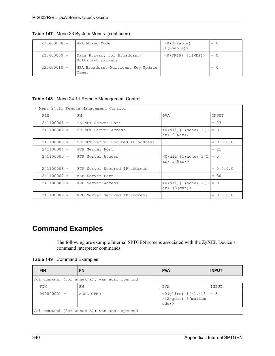 Command examples | ZyXEL Communications P-2602R-DxA Series User Manual | Page 340 / 348