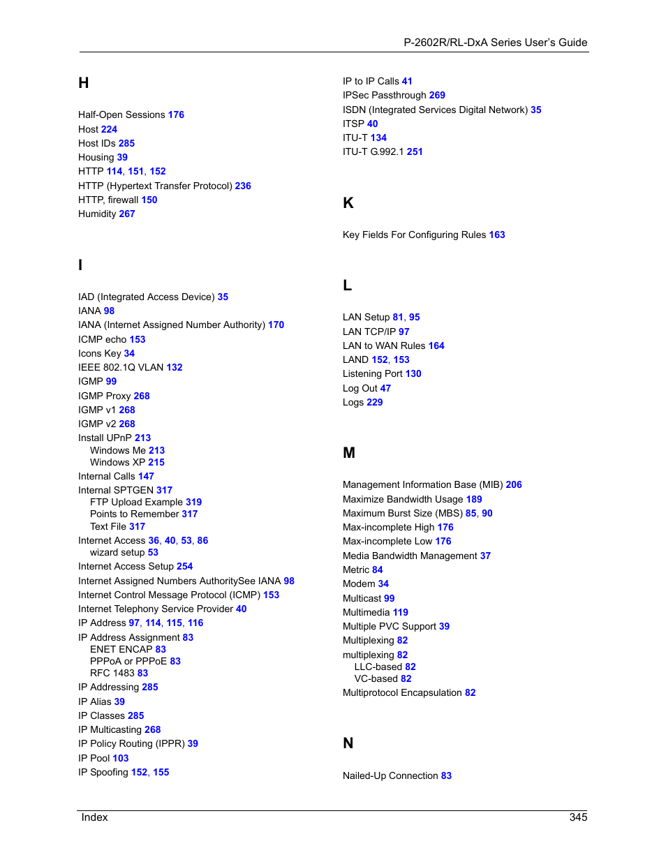 ZyXEL Communications P-2602R-DxA Series User Manual | Page 345 / 348