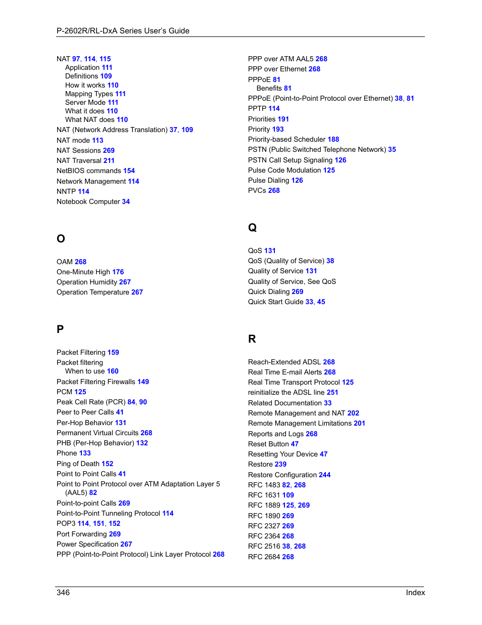 ZyXEL Communications P-2602R-DxA Series User Manual | Page 346 / 348