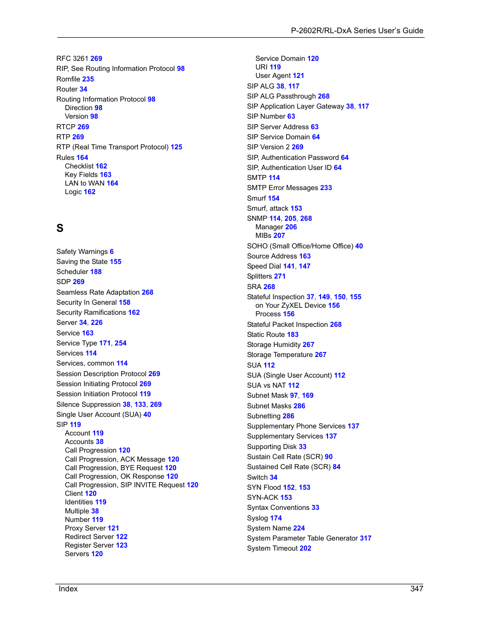 ZyXEL Communications P-2602R-DxA Series User Manual | Page 347 / 348