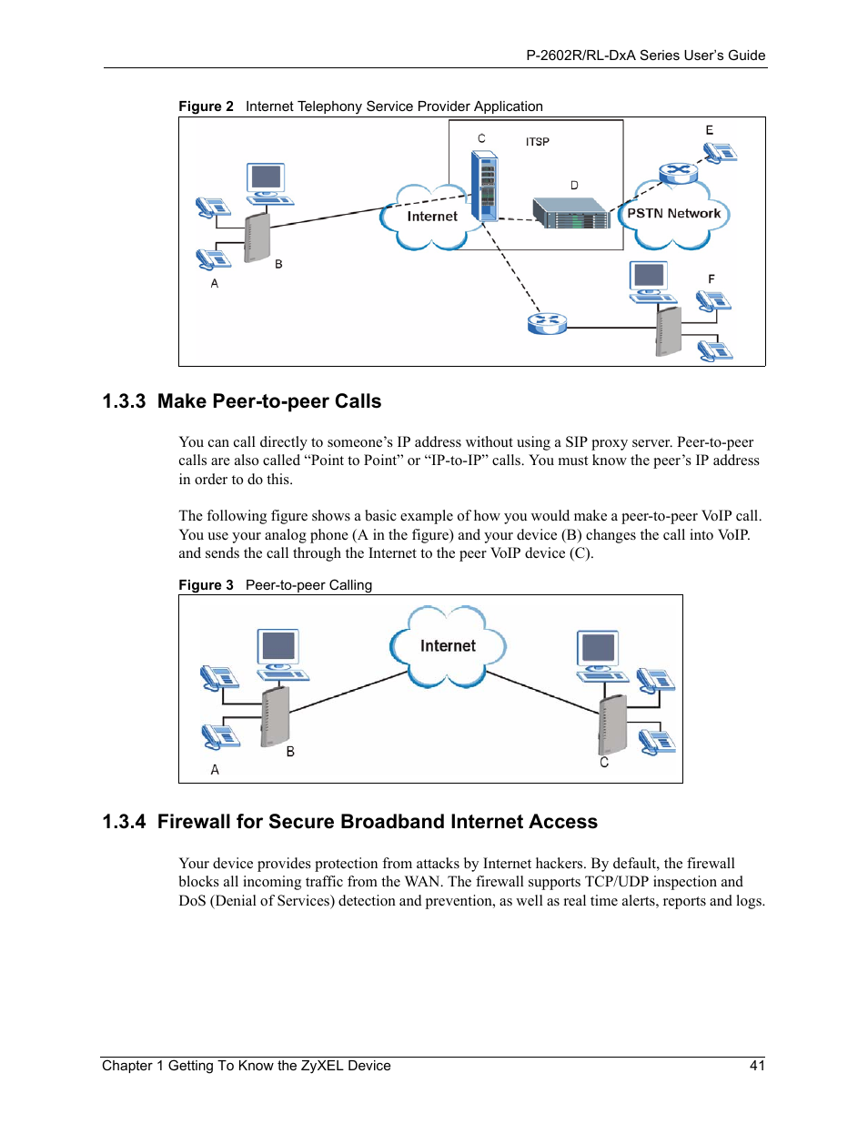 3 make peer-to-peer calls, 4 firewall for secure broadband internet access | ZyXEL Communications P-2602R-DxA Series User Manual | Page 41 / 348