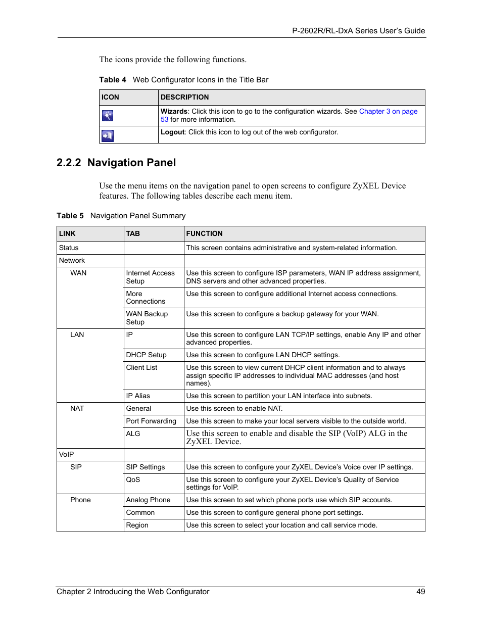 2 navigation panel | ZyXEL Communications P-2602R-DxA Series User Manual | Page 49 / 348