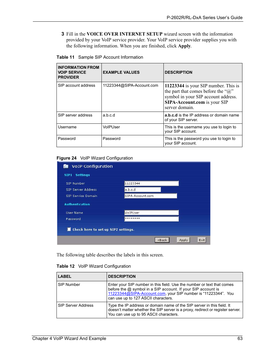 Figure 24 voip wizard configuration | ZyXEL Communications P-2602R-DxA Series User Manual | Page 63 / 348