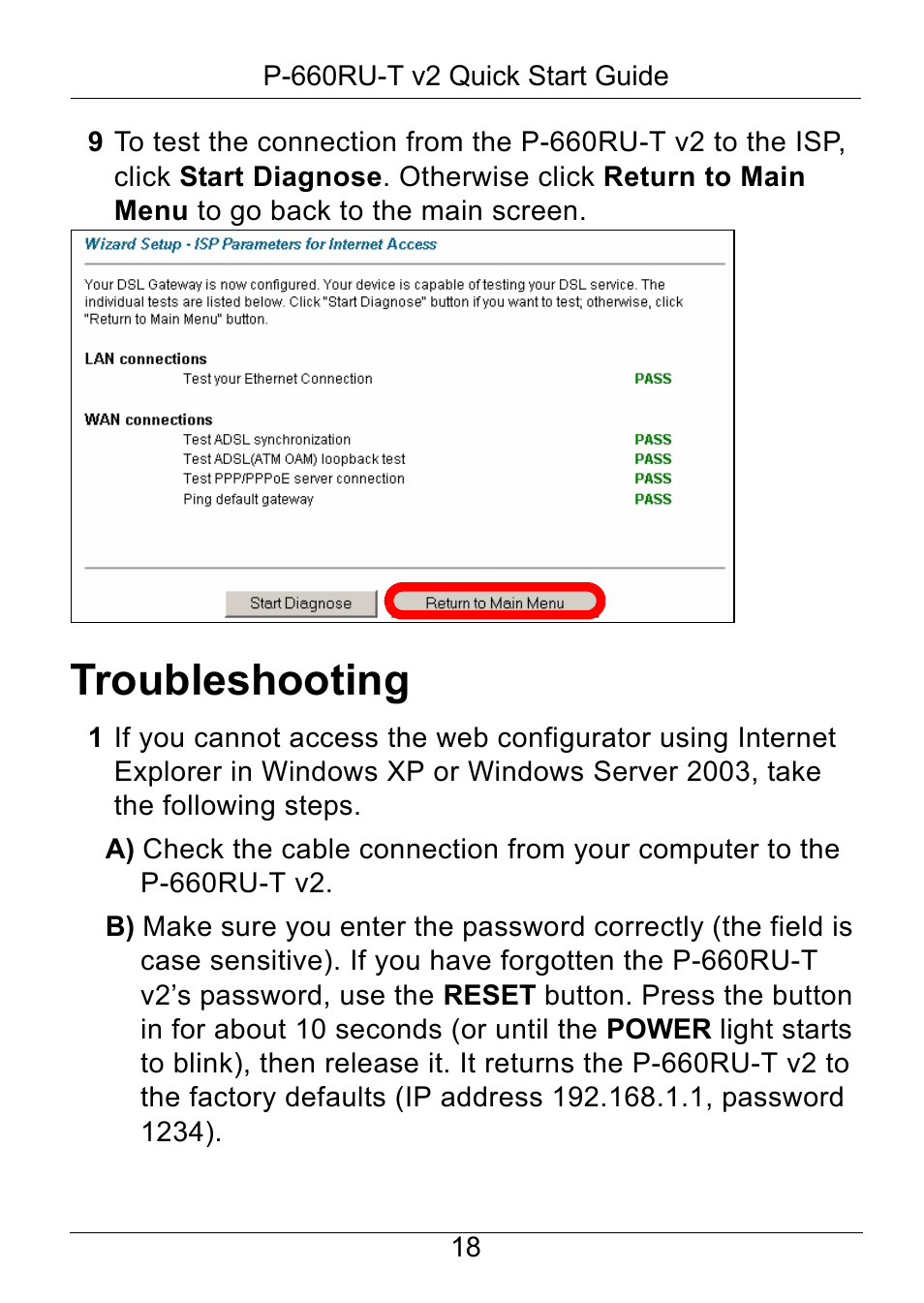 Troubleshooting | ZyXEL Communications P-660RU-T V2 User Manual | Page 19 / 25