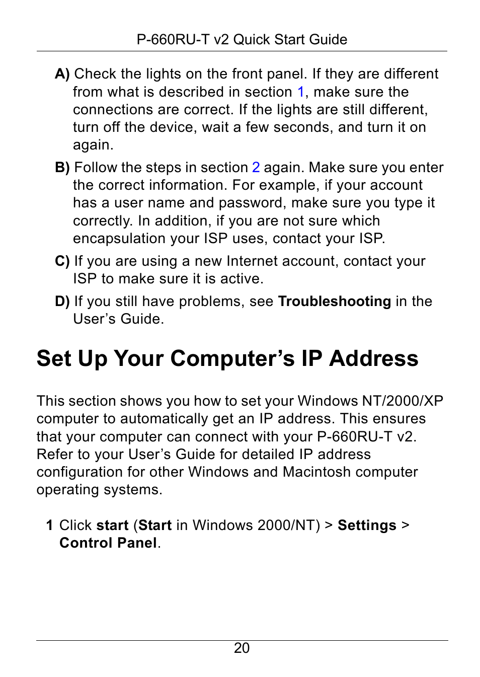 Set up your computer’s ip address | ZyXEL Communications P-660RU-T V2 User Manual | Page 21 / 25
