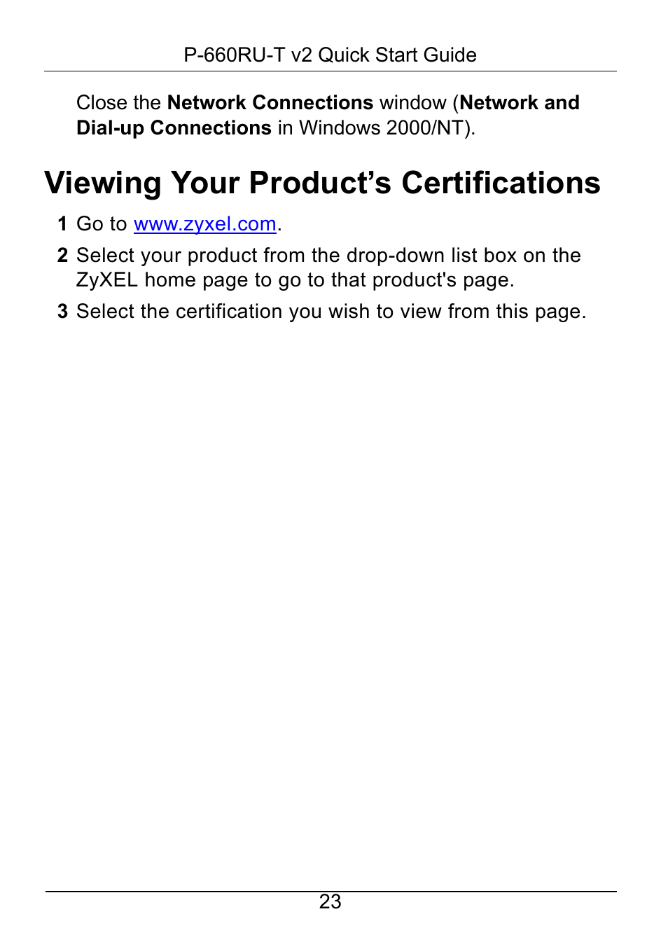 Viewing your product’s certifications | ZyXEL Communications P-660RU-T V2 User Manual | Page 24 / 25