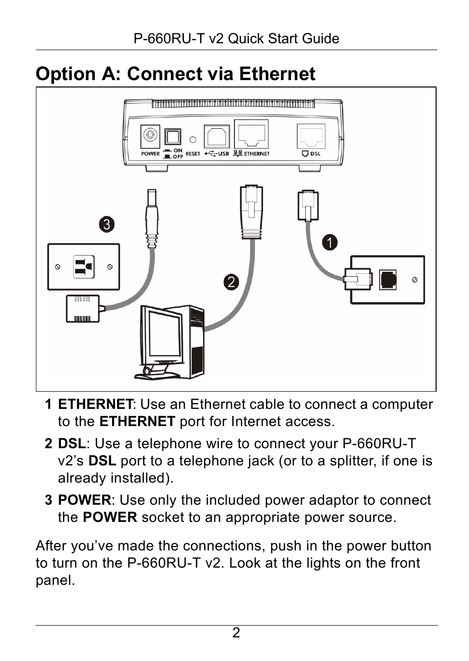 Option a: connect via ethernet | ZyXEL Communications P-660RU-T V2 User Manual | Page 3 / 25