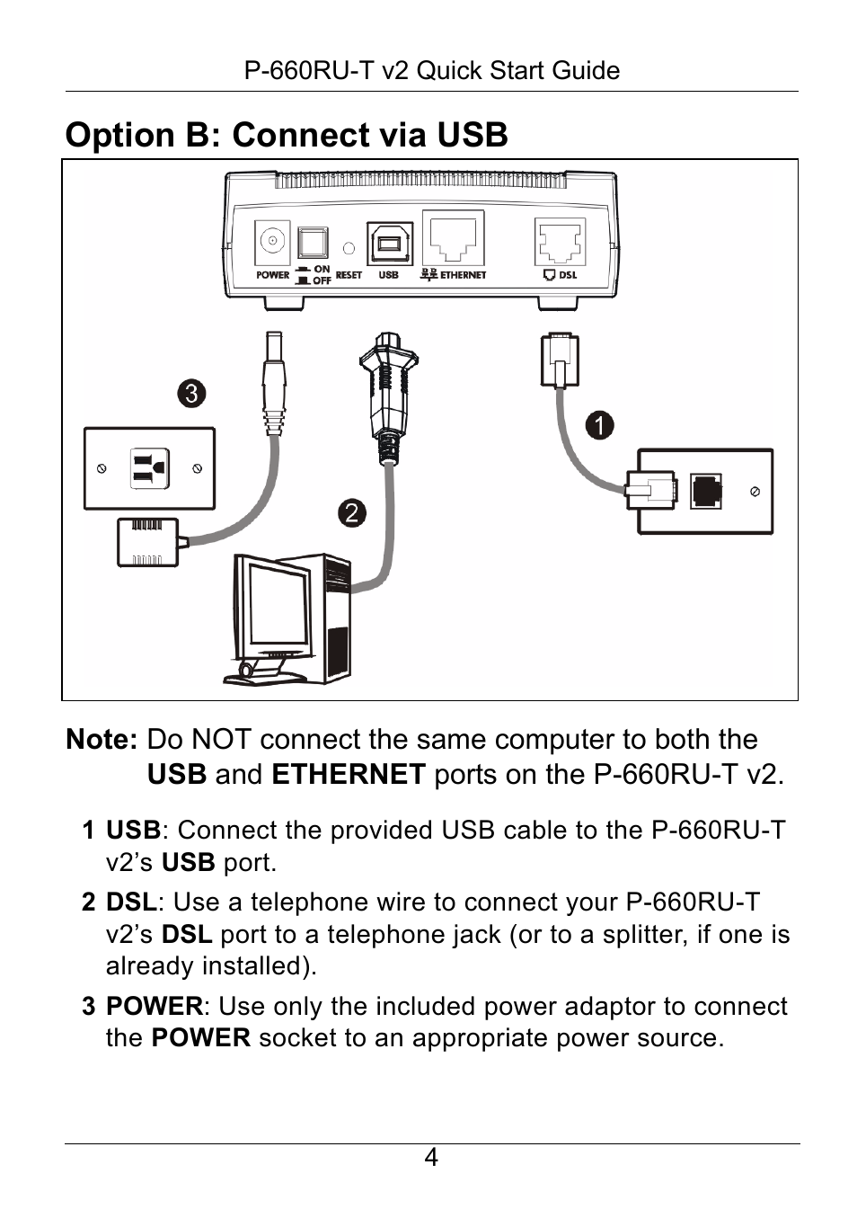 Option b: connect via usb | ZyXEL Communications P-660RU-T V2 User Manual | Page 5 / 25