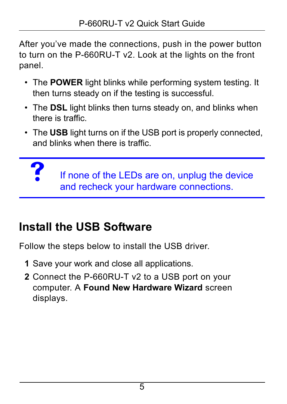 Install the usb software | ZyXEL Communications P-660RU-T V2 User Manual | Page 6 / 25