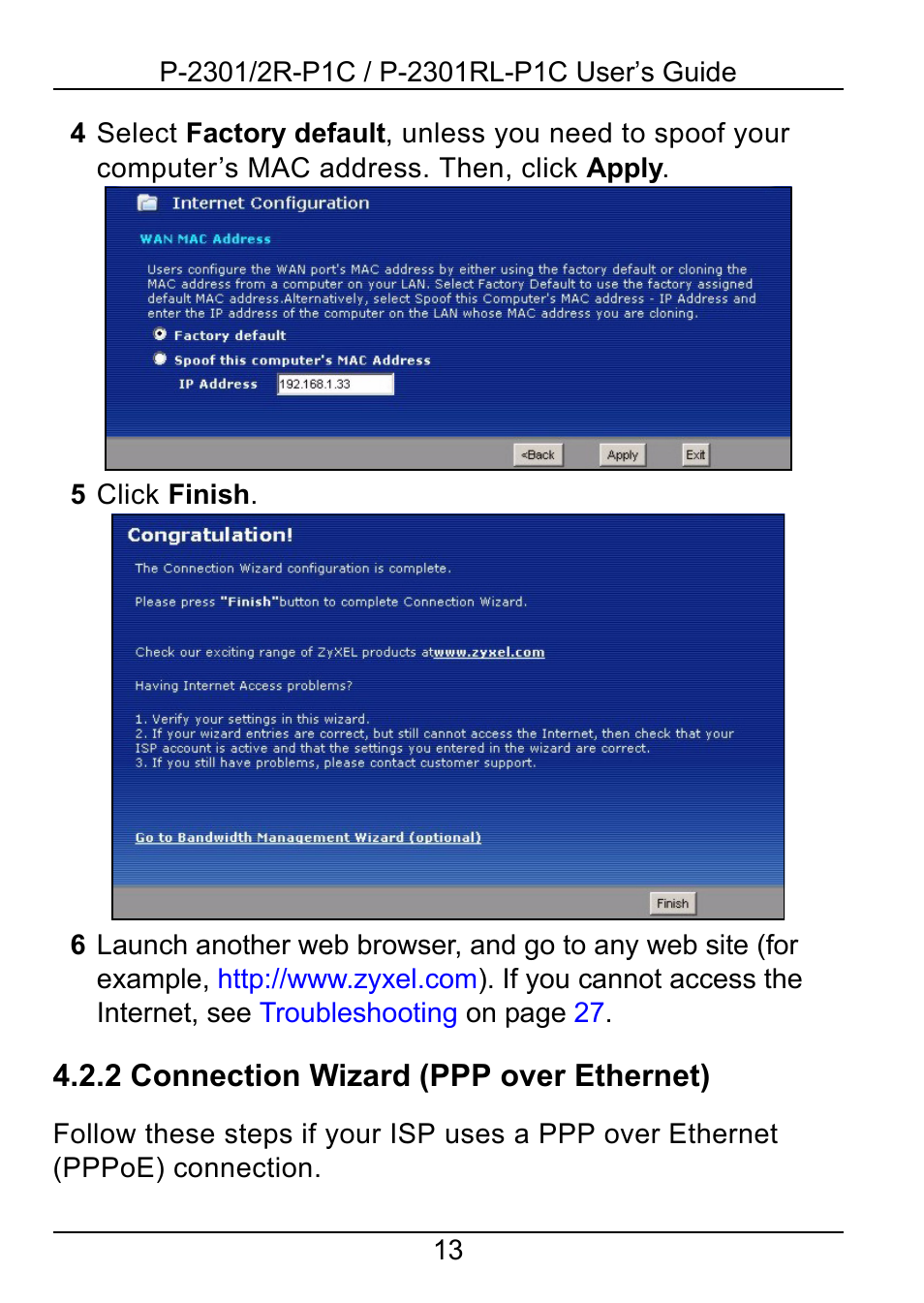 ZyXEL Communications 2R-P1C User Manual | Page 13 / 53