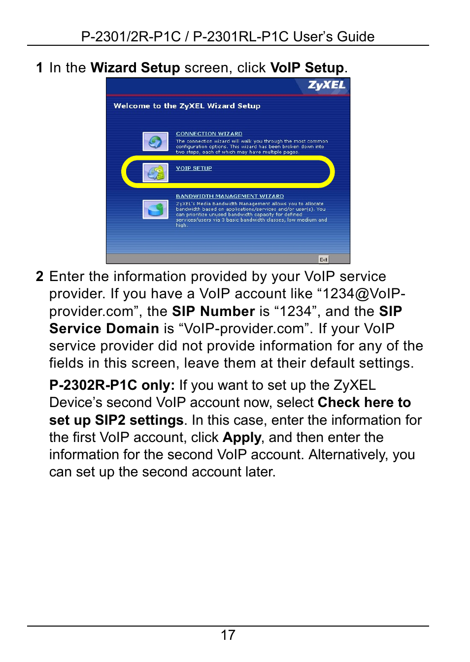ZyXEL Communications 2R-P1C User Manual | Page 17 / 53