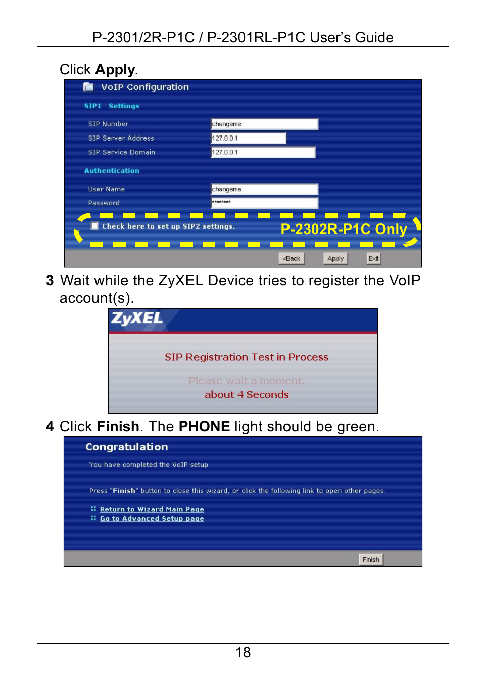ZyXEL Communications 2R-P1C User Manual | Page 18 / 53