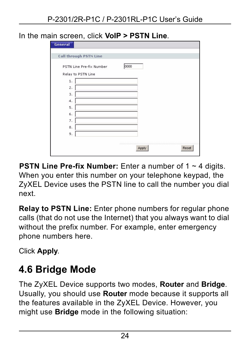 6 bridge mode | ZyXEL Communications 2R-P1C User Manual | Page 24 / 53