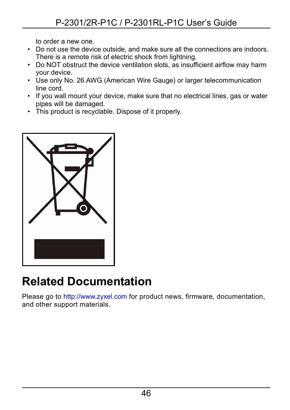 Related documentation | ZyXEL Communications 2R-P1C User Manual | Page 46 / 53