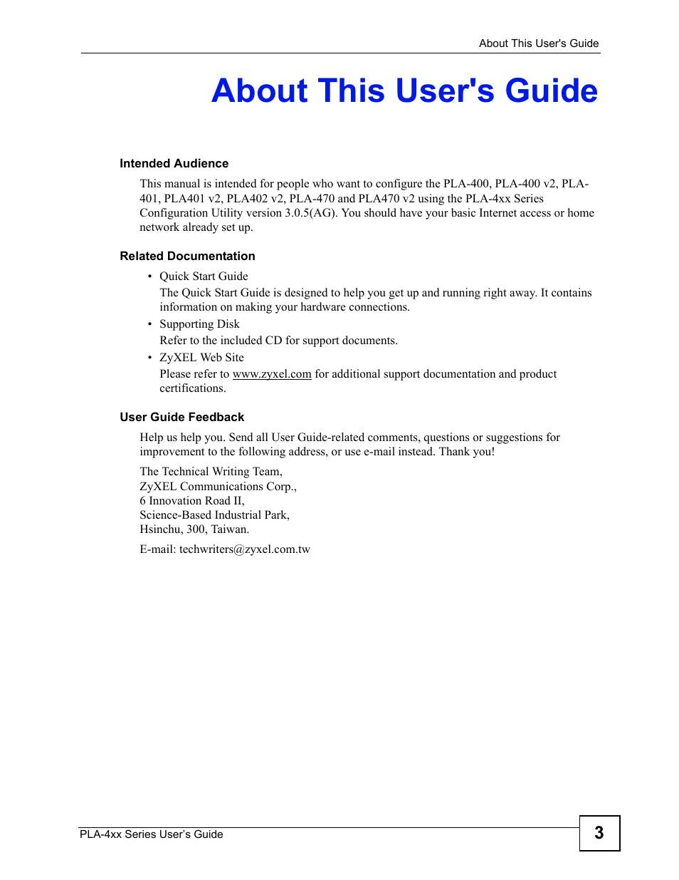 About this user's guide | ZyXEL Communications PLA470 V2 User Manual | Page 3 / 92