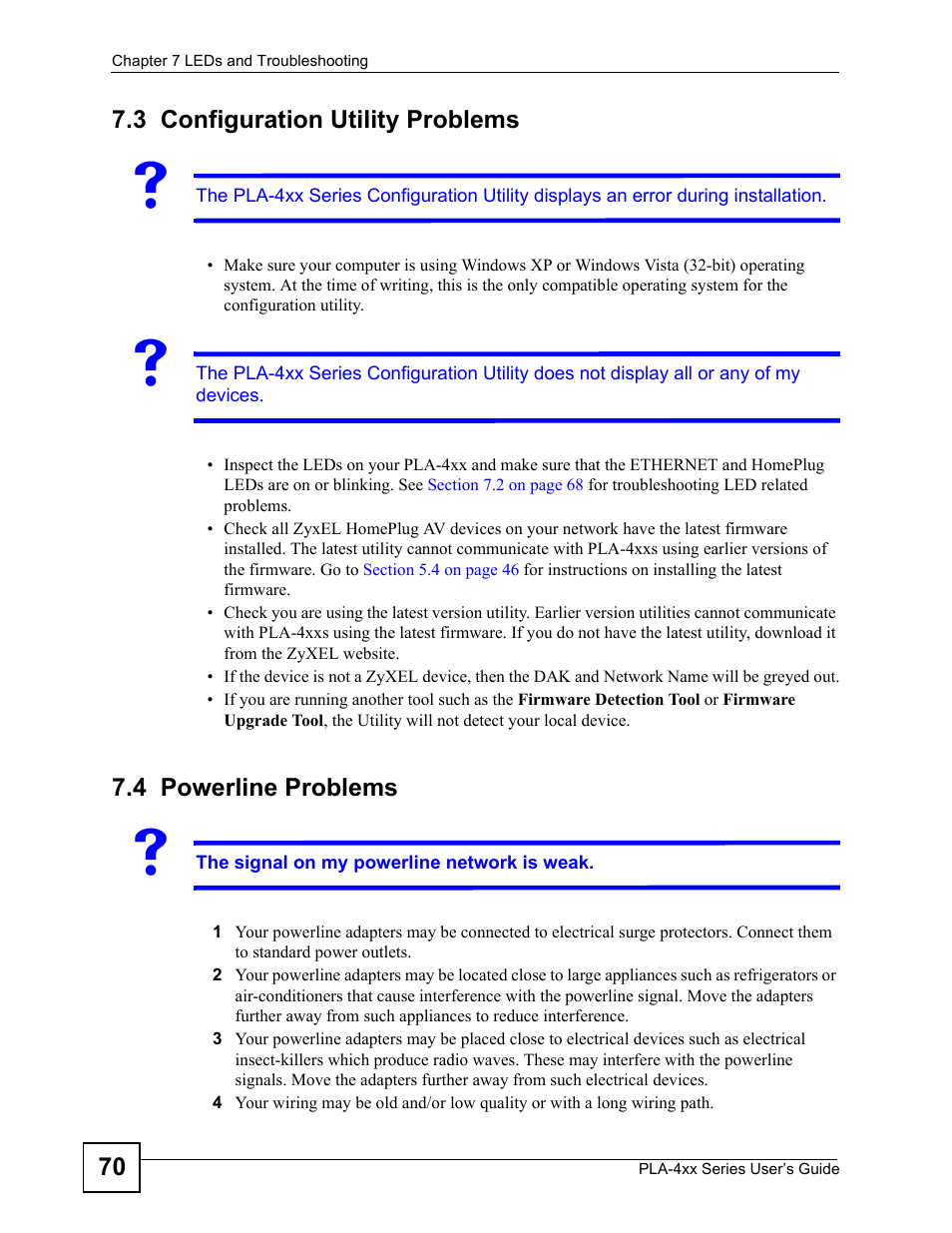 3 configuration utility problems, 4 powerline problems | ZyXEL Communications PLA470 V2 User Manual | Page 70 / 92