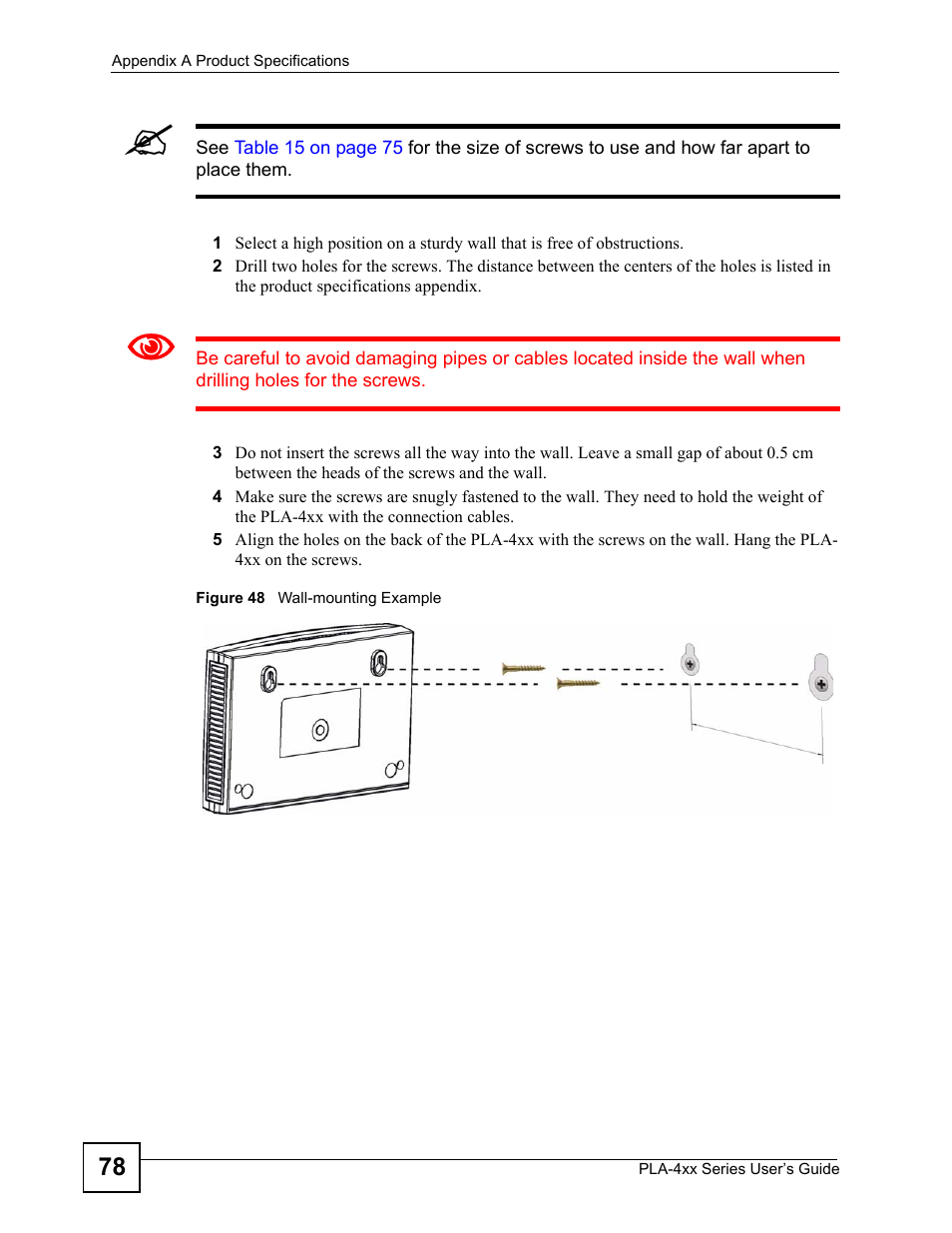 Figure 48 wall-mounting example | ZyXEL Communications PLA470 V2 User Manual | Page 78 / 92