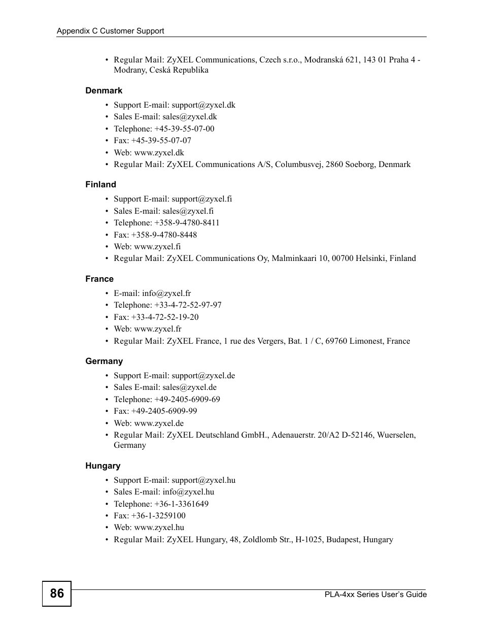 ZyXEL Communications PLA470 V2 User Manual | Page 86 / 92