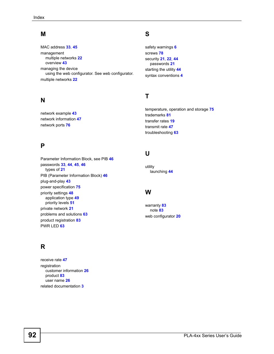 ZyXEL Communications PLA470 V2 User Manual | Page 92 / 92