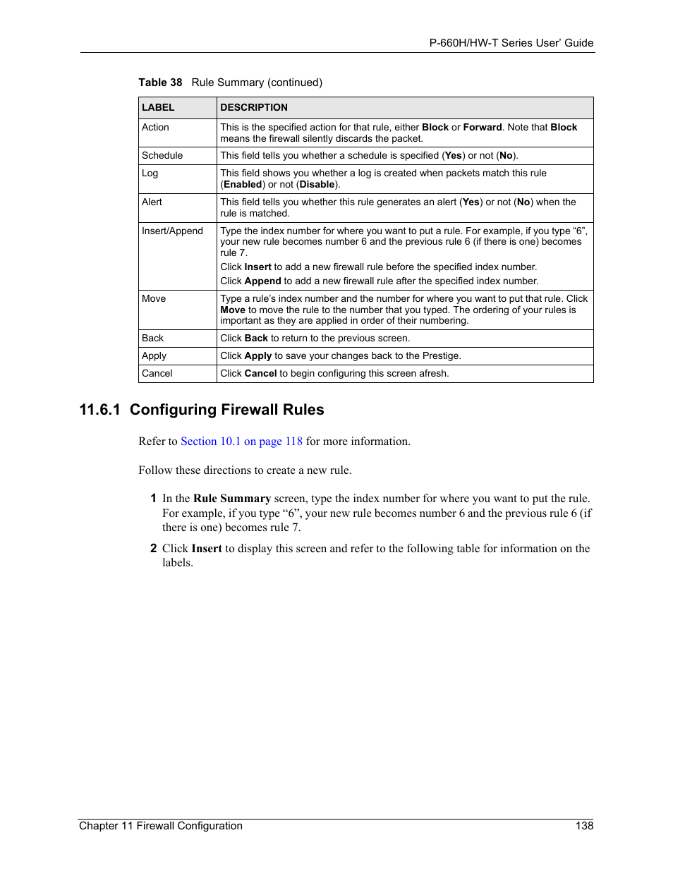 1 configuring firewall rules, Refer to | ZyXEL Communications P-660H-T Series User Manual | Page 139 / 466