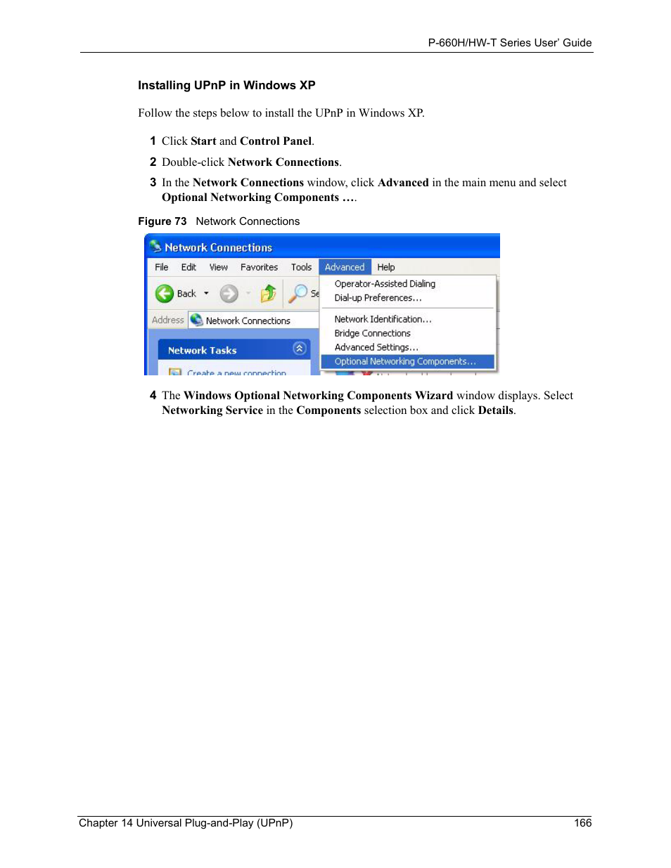 Figure 73 network connections | ZyXEL Communications P-660H-T Series User Manual | Page 167 / 466