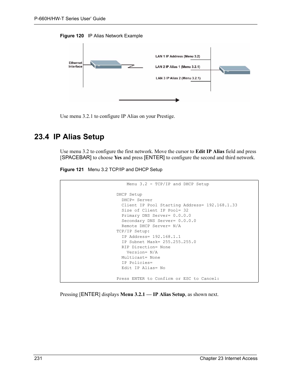 4 ip alias setup | ZyXEL Communications P-660H-T Series User Manual | Page 232 / 466