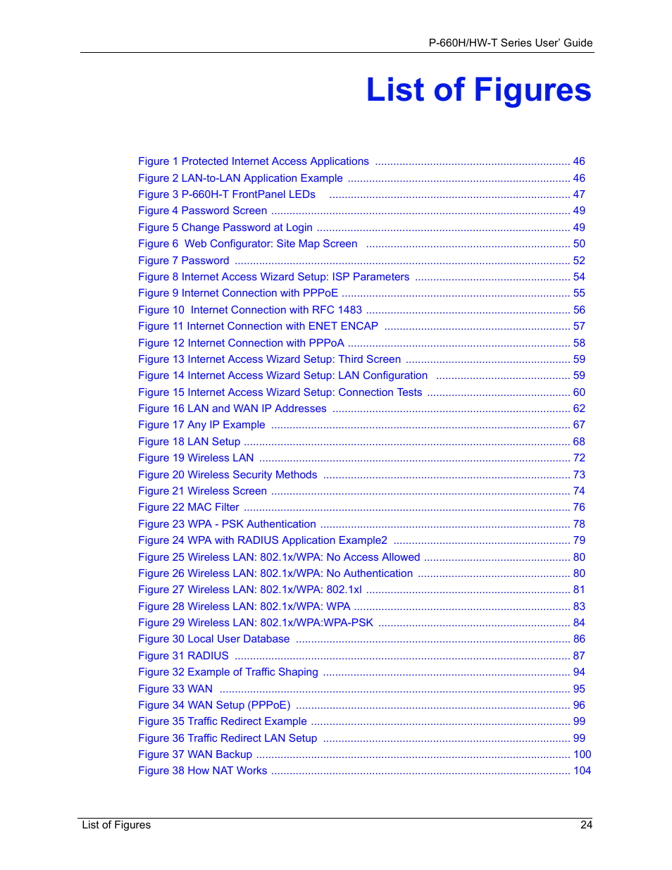 List of figures | ZyXEL Communications P-660H-T Series User Manual | Page 25 / 466